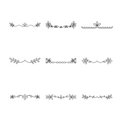 Collection of Nine Delicate Floral Dividers and Borders in Black and White