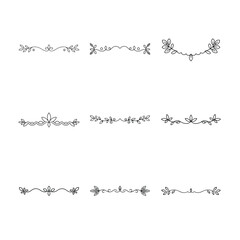Obraz premium Collection of Nine Hand Drawn Floral Dividers or Page Decorations in Black