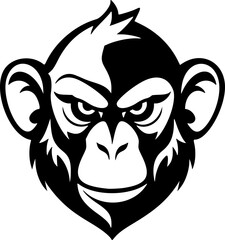 Obraz premium Monkey Portrait Vector. Black and White Monochrome Silhouette. Wild Animal Primate Conservation Environment Art