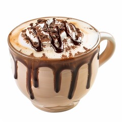 A decadent mocha latte with chocolate syrup and espresso shots in a ceramic cup, isolated white background, impressionism art style