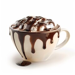 A decadent mocha latte with chocolate syrup and espresso shots in a ceramic cup, isolated white background, impressionism art style