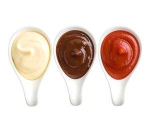 tomato ketchup and mustard Elegant Condiment Spoons with Transparent and White Background - Mayo, BBQ, Ketchup Cutout