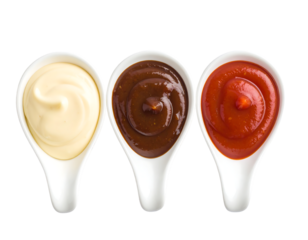 tomato ketchup and mustard Elegant Condiment Spoons with Transparent and White Background - Mayo, BBQ, Ketchup Cutout