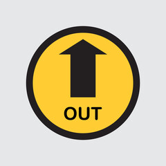 Exit Direction Icon with Arrow and OUT Label – Yellow Circle