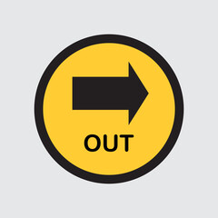 Exit Direction Icon with Arrow and OUT Label – Yellow Circle