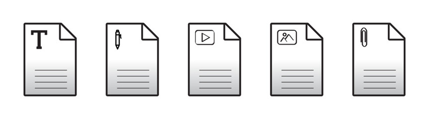 Editable document icons set – text, pen, media