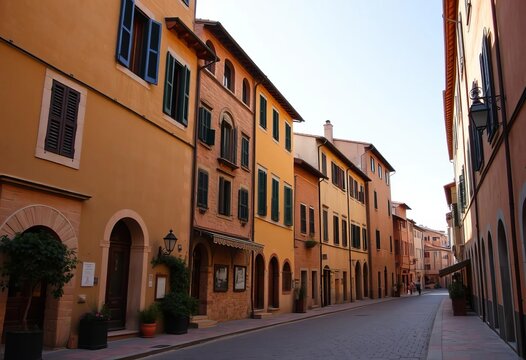 Fototapeta Scenic Pienza street, Tuscany, Italy  Medieval architecture, cobblestone road,  travel photography,  vacation