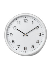 round white wall clock with black numbers and hands isolated on transparent background
