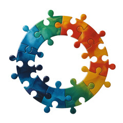Colorful puzzle pieces circle ring isolated on transparent background