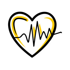 Hand Draw heart with pulse for Web and Graphic design