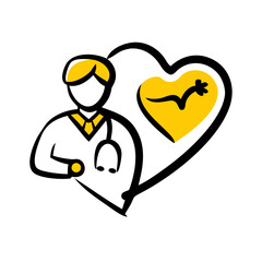 Hand Draw heart with doctor for Web and Graphic design
