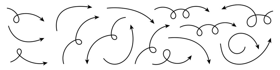 Curved arrows. Set of hand drawn arrows.