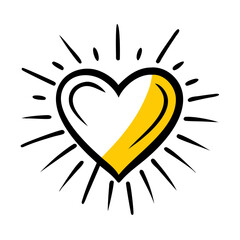 Hand Draw heart with rays hope love icon for Web and Graphic design