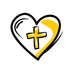 Obraz premium Hand Draw heart with cross symbol for Web and Graphic design