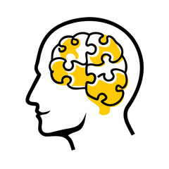 Human head with puzzle brain on transparent background for web and graphic design for Web and Graphic design