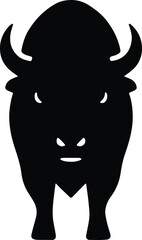 Silhouette buffalo animal front view flat vector illustration