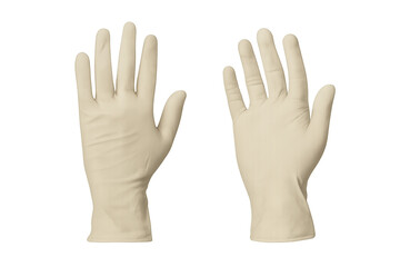 Pairing beige medical gloves on a transparent background, emphasizing safety and hygiene in healthcare settings. Perfect for medical professionals