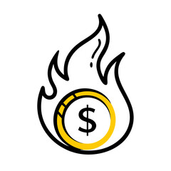 Money coin with fire for fast transaction on transparent background for web and graphic design for Web and Graphic design