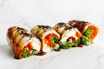 delivery of Japanese rice and fresh fish dishes