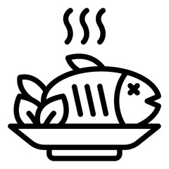 smoke fish outline icon served as cooked seafood meal