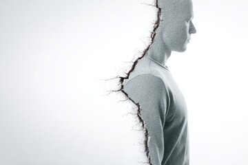 Grayscale Silhouette With a Crack Along the Spine Representing Silent Burnout and Emotional Fatigue