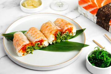 delivery of Japanese rice and fresh fish dishes