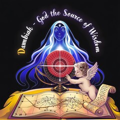 Angel Damabiah – God the Source of Wisdom  65th Kabbalistic Angel of Spiritual Navigation Celestial Knowledge Divine Enlightenment Standing Beside the Armillary Sphere Cherub and Sacred Map of Destiny