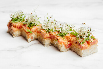 delivery of Japanese rice and fresh fish dishes