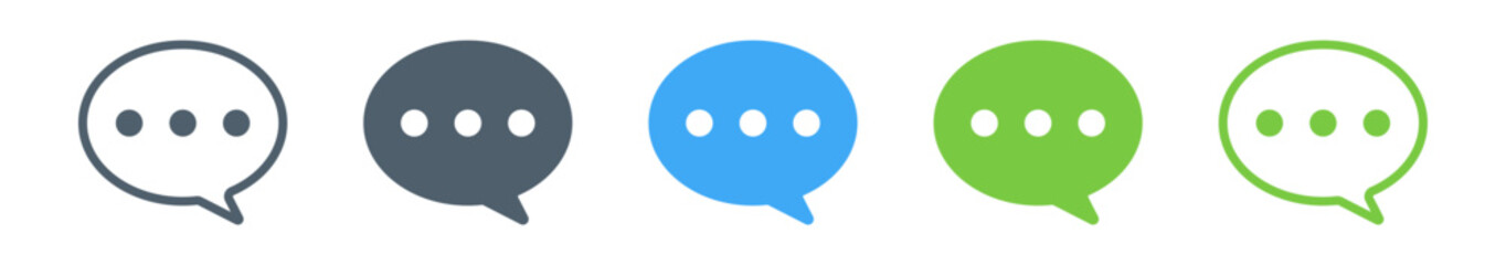 chat message speech bubble icons with typing dots in blue and green colors , chat or messaging icons. for chatting, communication apps, social media, web app interfaces