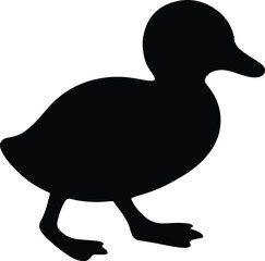 Silhouette cute duckling standing black shape vector illustration