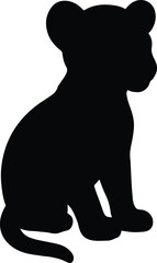Silhouette cute lion cub sitting black vector illustration