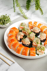 delivery of Japanese rice and fresh fish dishes