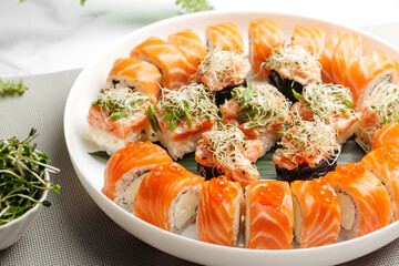delivery of Japanese rice and fresh fish dishes