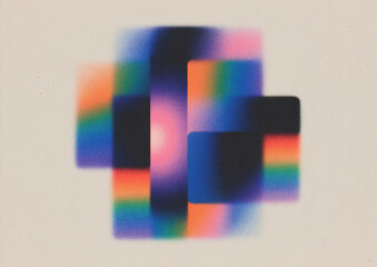 Grunge-style poster featuring geometric design elements with light gradients and a textured grain effect
