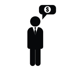 Businessman icon with dollar sign in speech bubble
