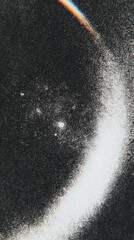 Grunge-style gradient grain poster showcasing a vibrant cosmic scene with stars and light effects