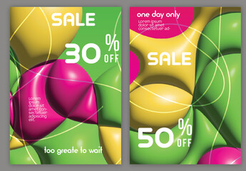 Flyer A4 Layout with Inflated Wavy Bright Shapes