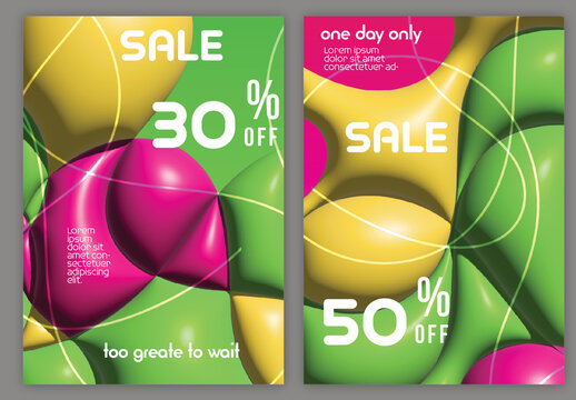 Flyer A4 Layout with Inflated Wavy Bright Shapes