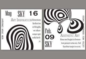 Social Media Square Post Template Black White Striped Abstract Round Shape
