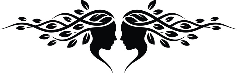 Nature beauty logo design with female faces and leaves vector graphic illustration art
