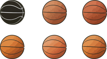 A vibrant collection of brown and black basketballs, isolated for sport and game play