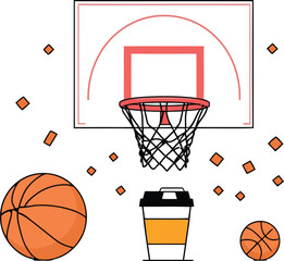A basketball and hoop with net and backboard on a white background, ready for game play