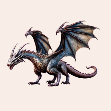 Mythical two-headed dragon illustration animation isolated asset, transparent 4K video, alpha channel, ProRes 4444