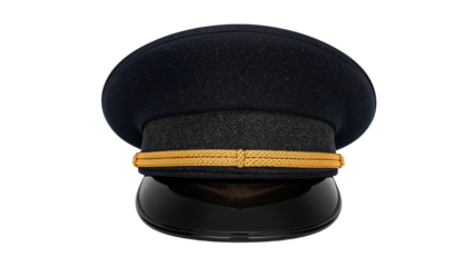 Classic Pilot or Military Cap with Gold Band and Black Brim, isolated on transparent background png