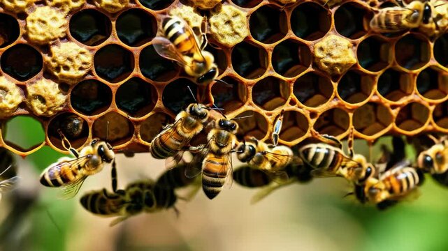 Discovering the fascinating world of bees collecting nectar and creating honey in a vibrant hive located in a lush garden during a sunny afternoon