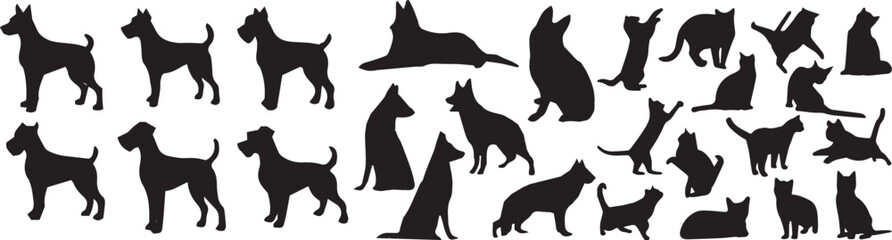 Dog and Cat Silhouettes Icon Set , Pet Animal Collection 