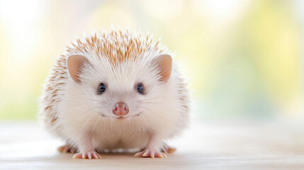 Cute hedgehog with quills in soft focus environment