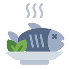 smoke fish flat icon served as cooked seafood meal