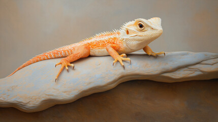 Naklejka premium Bearded dragon resting on rock with cream and orange scales