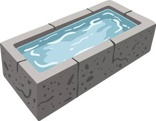 Stone Water Trough Filled with Clear Water Rustic Outdoor Container for Animals and Plants Usage